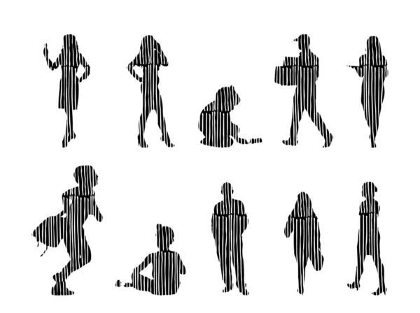 Vector Silhouettes Outline Silhouettes People Contour Drawing People Silhouette Icon — Stock Vector