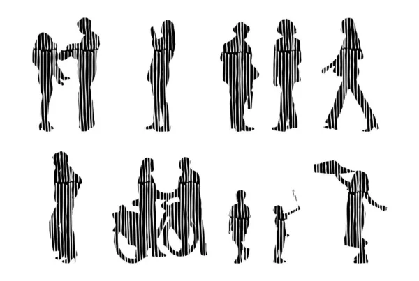 Silhouettes Vectorielles Silhouettes Esquissées Personnes Dessin Contour Silhouette Personnes Icône — Image vectorielle