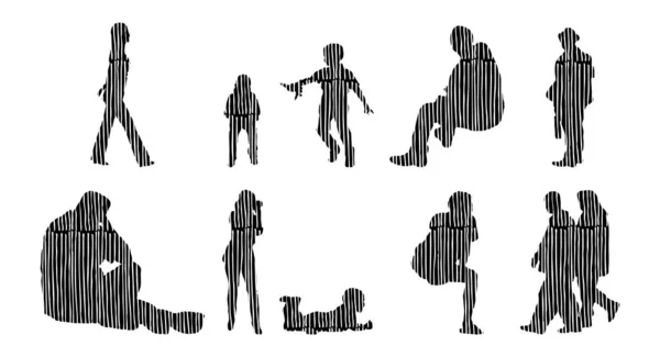 Silhouettes Vectorielles Silhouettes Esquissées Personnes Dessin Contour Silhouette Personnes Icône — Image vectorielle