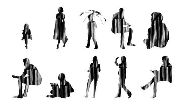 Vector Silhouettes Outline Silhouettes People Contour Drawing People Silhouette Icon — 스톡 벡터