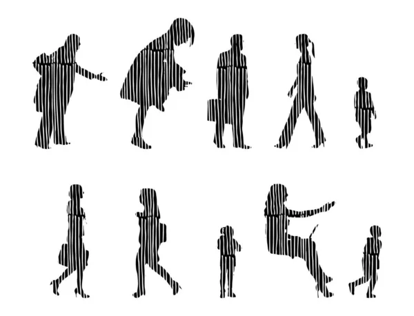 Silhouettes Vectorielles Silhouettes Esquissées Personnes Dessin Contour Silhouette Personnes Icône — Image vectorielle