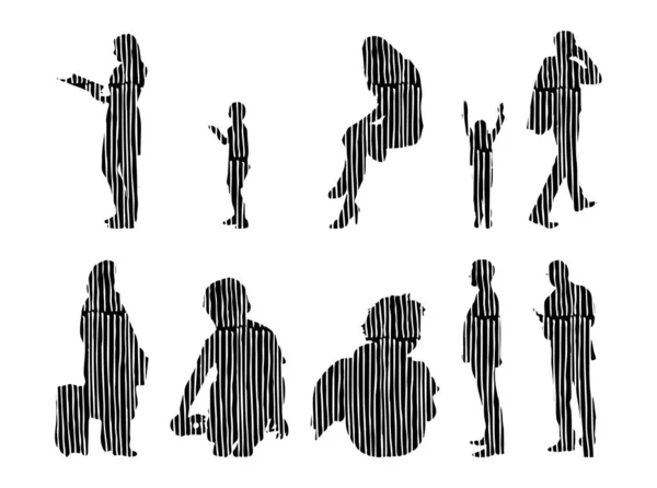 Silhouettes Vectorielles Silhouettes Esquissées Personnes Dessin Contour Silhouette Personnes Icône — Image vectorielle