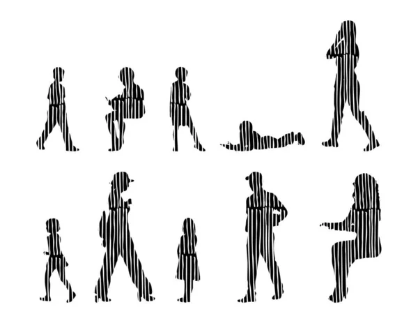 Silhouettes Vectorielles Silhouettes Esquissées Personnes Dessin Contour Silhouette Personnes Icône — Image vectorielle