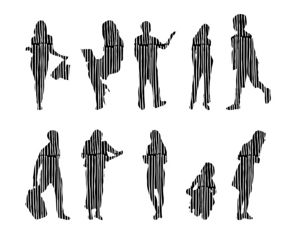 Silhouettes Vectorielles Silhouettes Esquissées Personnes Dessin Contour Silhouette Personnes Icône — Image vectorielle