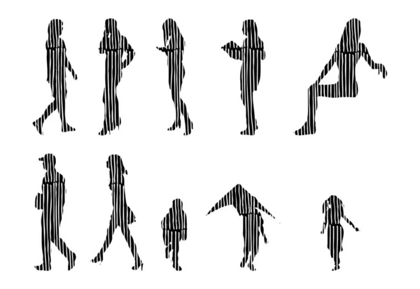 Siluetas Vectores Siluetas Contorno Personas Dibujo Contorno Silueta Personas Icono — Archivo Imágenes Vectoriales