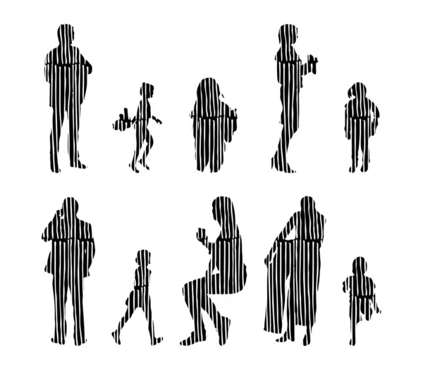 Silhouettes Vectorielles Silhouettes Esquissées Personnes Dessin Contour Silhouette Personnes Icône — Image vectorielle