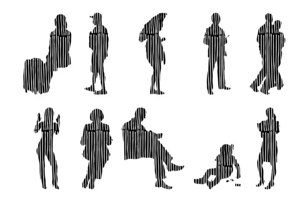 Silhouettes Vectorielles Silhouettes Esquissées Personnes Dessin Contour Silhouette Personnes Icône — Image vectorielle