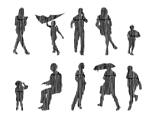 Silhouettes Vectorielles Silhouettes Esquissées Personnes Dessin Contour Silhouette Personnes Icône — Image vectorielle