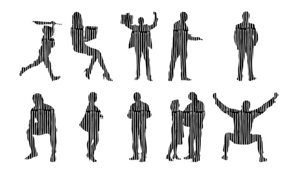 Silhouettes Vectorielles Silhouettes Esquissées Personnes Dessin Contour Silhouette Personnes Icône — Image vectorielle