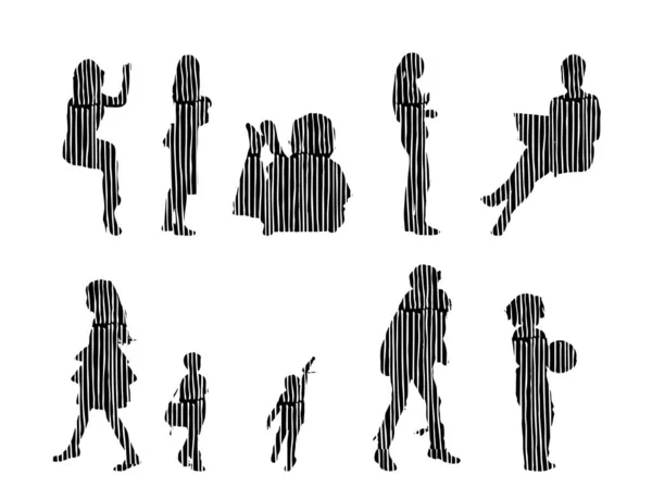 Silhouettes Vectorielles Silhouettes Esquissées Personnes Dessin Contour Silhouette Personnes Icône — Image vectorielle