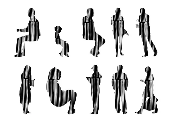 Silhouettes Vectorielles Silhouettes Esquissées Personnes Dessin Contour Silhouette Personnes Icône — Image vectorielle