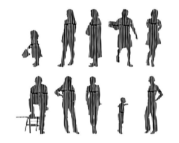 Silhouettes Vectorielles Silhouettes Esquissées Personnes Dessin Contour Silhouette Personnes Icône — Image vectorielle