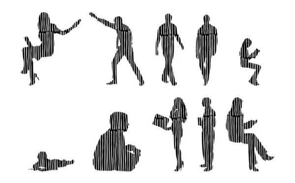 Silhouettes Vectorielles Silhouettes Esquissées Personnes Dessin Contour Silhouette Personnes Icône — Image vectorielle