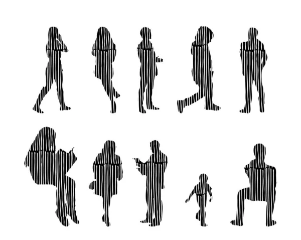 Vector Silhouettes Outline Silhouettes People Contour Drawing People Silhouette Icon — 스톡 벡터