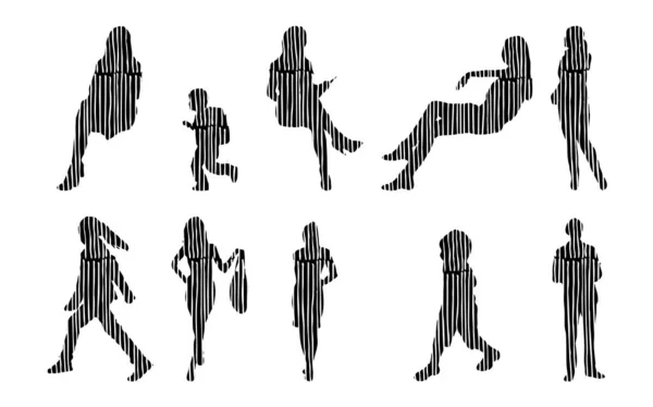 Silhouettes Vectorielles Silhouettes Esquissées Personnes Dessin Contour Silhouette Personnes Icône — Image vectorielle