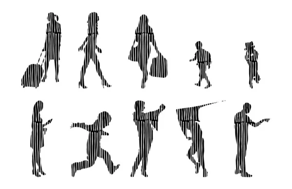 Vector Silhouettes Outline Silhouettes People Contour Drawing People Silhouette Icon — 스톡 벡터