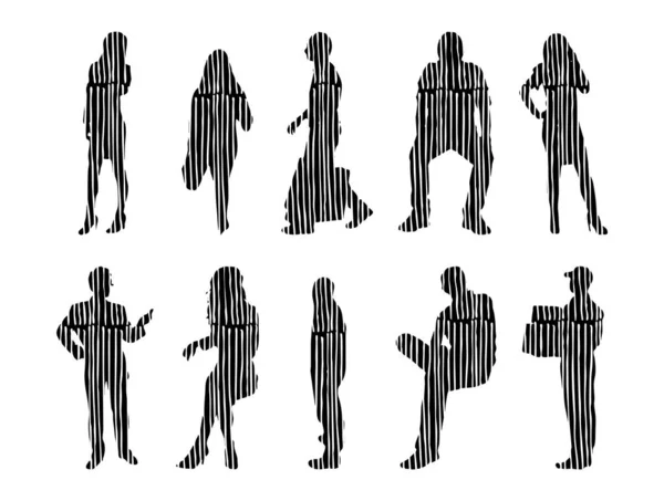 Vector Silhouettes Outline Silhouettes People Contour Drawing People Silhouette Icon — 스톡 벡터