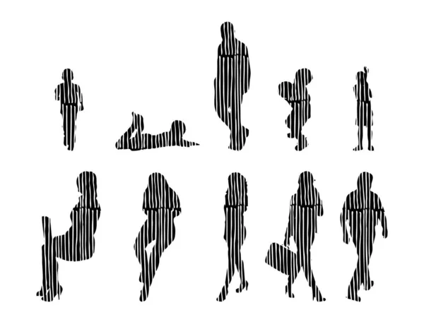 Silhouettes Vectorielles Silhouettes Esquissées Personnes Dessin Contour Silhouette Personnes Icône — Image vectorielle