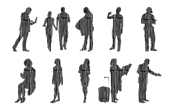 Sílhuetas Vetoriais Sílhuetas Contorno Pessoas Desenho Contorno Silhueta Pessoas Conjunto —  Vetores de Stock