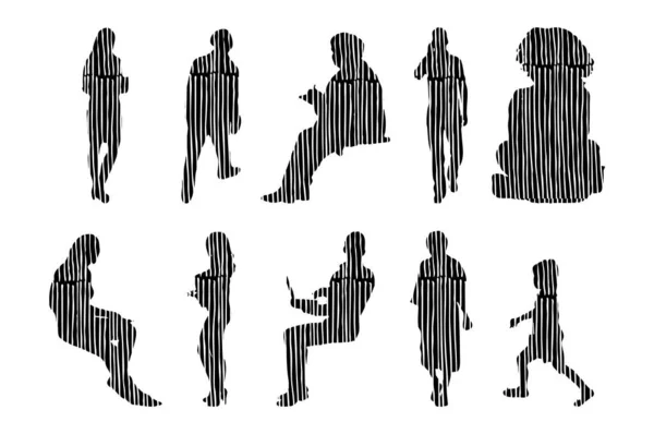 Silhouettes Vectorielles Silhouettes Esquissées Personnes Dessin Contour Silhouette Personnes Icône — Image vectorielle