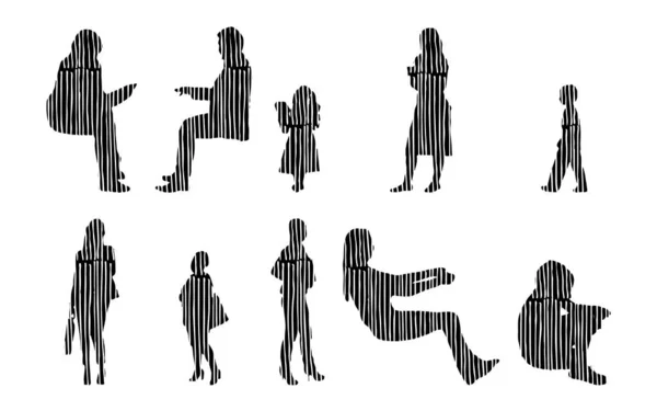 Silhouettes Vectorielles Silhouettes Esquissées Personnes Dessin Contour Silhouette Personnes Icône — Image vectorielle