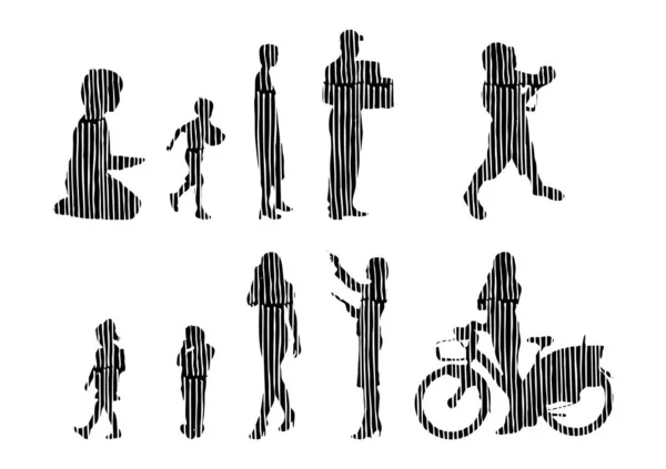 Sílhuetas Vetoriais Sílhuetas Contorno Pessoas Desenho Contorno Silhueta Pessoas Conjunto — Vetor de Stock