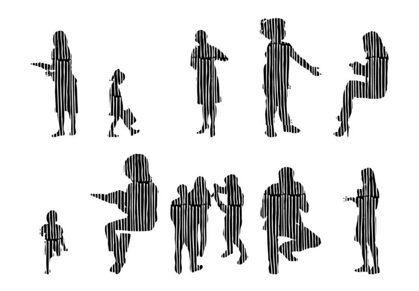 Vector Silhouettes Outline Silhouettes People Contour Drawing People Silhouette Icon — 스톡 벡터