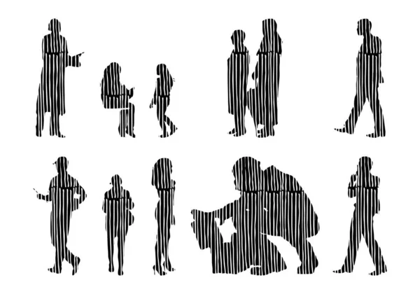 Silhouettes Vectorielles Silhouettes Esquissées Personnes Dessin Contour Silhouette Personnes Icône — Image vectorielle