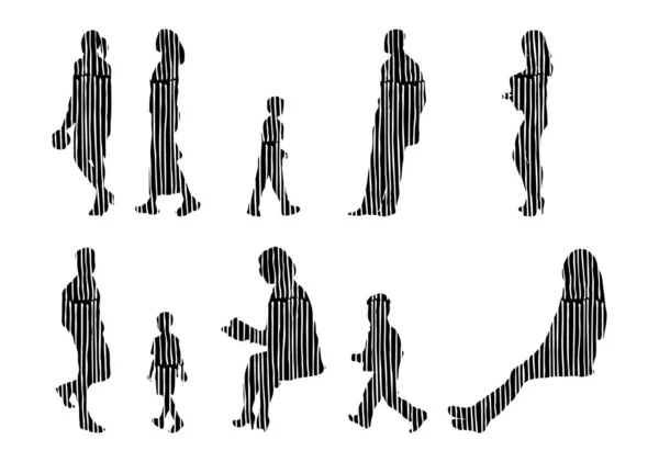 Silhouettes Vectorielles Silhouettes Esquissées Personnes Dessin Contour Silhouette Personnes Icône — Image vectorielle