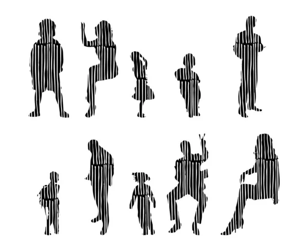 Silhouettes Vectorielles Silhouettes Esquissées Personnes Dessin Contour Silhouette Personnes Icône — Image vectorielle