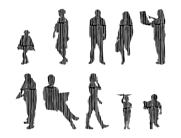 Sílhuetas Vetoriais Sílhuetas Contorno Pessoas Desenho Contorno Silhueta Pessoas Conjunto —  Vetores de Stock
