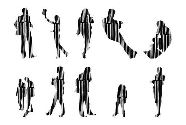 Silhouettes Vectorielles Silhouettes Esquissées Personnes Dessin Contour Silhouette Personnes Icône — Image vectorielle