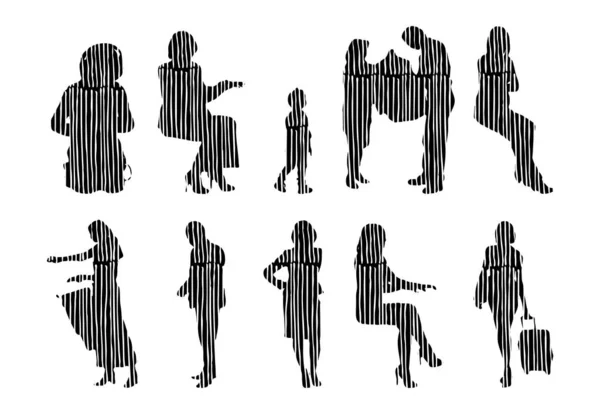 Silhouettes Vectorielles Silhouettes Esquissées Personnes Dessin Contour Silhouette Personnes Icône — Image vectorielle