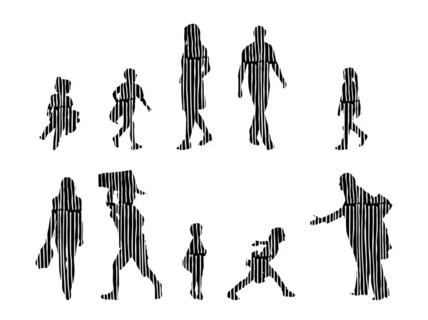 Silhouettes Vectorielles Silhouettes Esquissées Personnes Dessin Contour Silhouette Personnes Icône — Image vectorielle