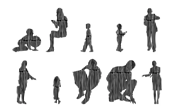 Silhouettes Vectorielles Silhouettes Esquissées Personnes Dessin Contour Silhouette Personnes Icône — Image vectorielle