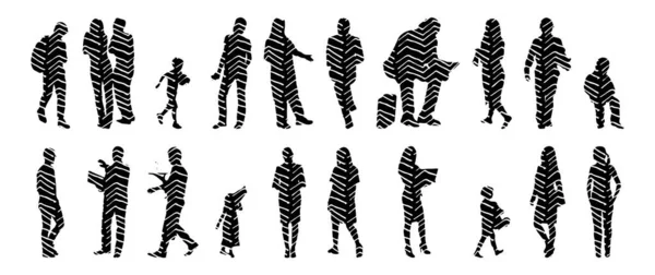 Silhouettes Vectorielles Silhouettes Esquissées Personnes Dessin Contour Silhouette Personnes Icône — Image vectorielle