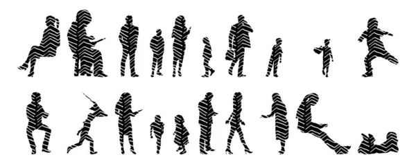 Silhouettes Vectorielles Silhouettes Esquissées Personnes Dessin Contour Silhouette Personnes Icône — Image vectorielle