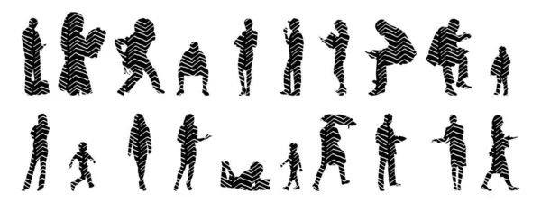 Silhouettes Vectorielles Silhouettes Esquissées Personnes Dessin Contour Silhouette Personnes Icône — Image vectorielle