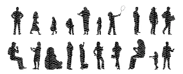 Silhouettes Vectorielles Silhouettes Esquissées Personnes Dessin Contour Silhouette Personnes Icône — Image vectorielle