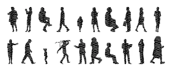 Silhouettes Vectorielles Silhouettes Esquissées Personnes Dessin Contour Silhouette Personnes Icône — Image vectorielle