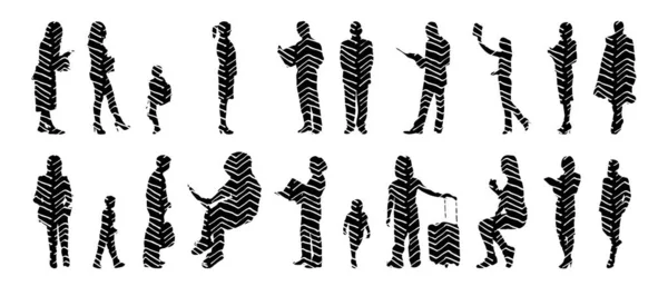 Vector Silhouettes Outline Silhouettes People Contour Drawing People Silhouette Icon — 스톡 벡터