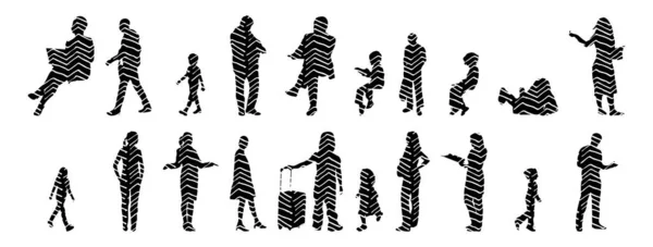 Silhouettes Vectorielles Silhouettes Esquissées Personnes Dessin Contour Silhouette Personnes Icône — Image vectorielle