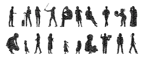 Vector Silhouettes Outline Silhouettes People Contour Drawing People Silhouette Icon — 스톡 벡터