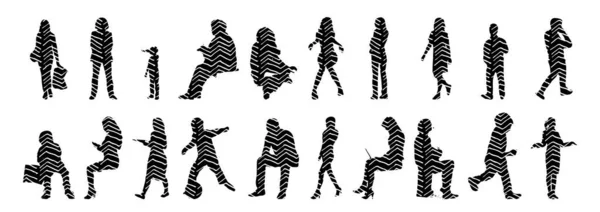 Silhouettes Vectorielles Silhouettes Esquissées Personnes Dessin Contour Silhouette Personnes Icône — Image vectorielle