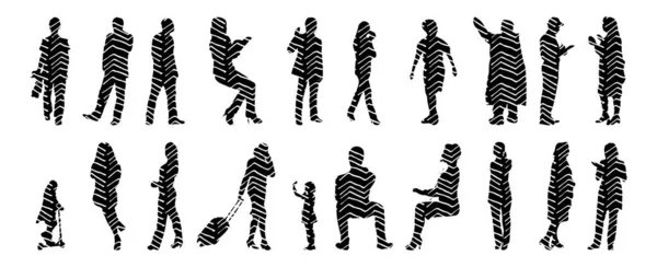 Silhouettes Vectorielles Silhouettes Esquissées Personnes Dessin Contour Silhouette Personnes Icône — Image vectorielle