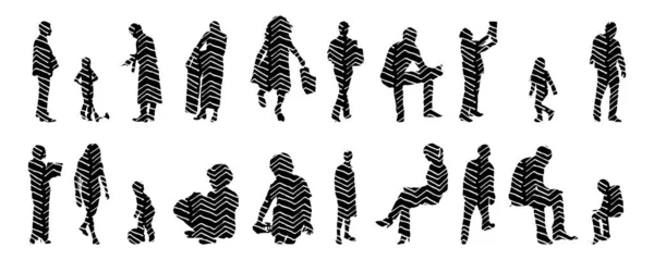 Silhouettes Vectorielles Silhouettes Esquissées Personnes Dessin Contour Silhouette Personnes Icône — Image vectorielle