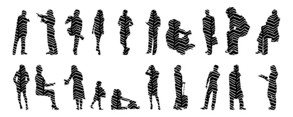 Vector Silhouettes Outline Silhouettes People Contour Drawing People Silhouette Icon — 스톡 벡터