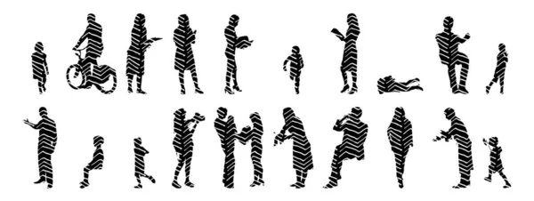 Silhouettes Vectorielles Silhouettes Esquissées Personnes Dessin Contour Silhouette Personnes Icône — Image vectorielle