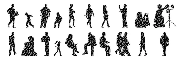 Silhouettes Vectorielles Silhouettes Esquissées Personnes Dessin Contour Silhouette Personnes Icône — Image vectorielle