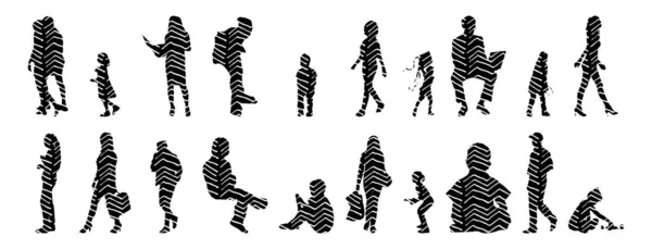 Silhouettes Vectorielles Silhouettes Esquissées Personnes Dessin Contour Silhouette Personnes Icône — Image vectorielle